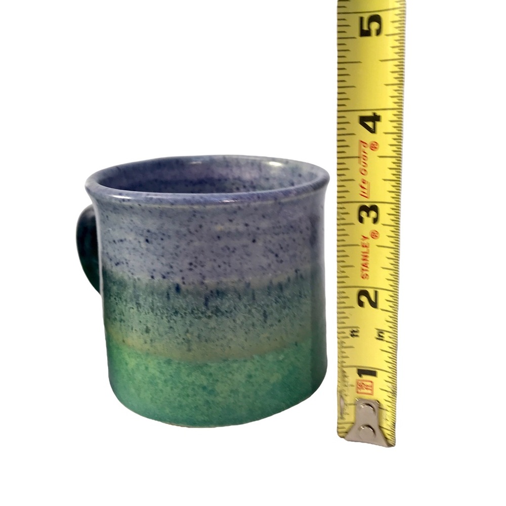 2 Purple Green Speckle Ombré Art Pottery Coffee Cups Mugs Signed Martha 1988 - Picture 13 of 14